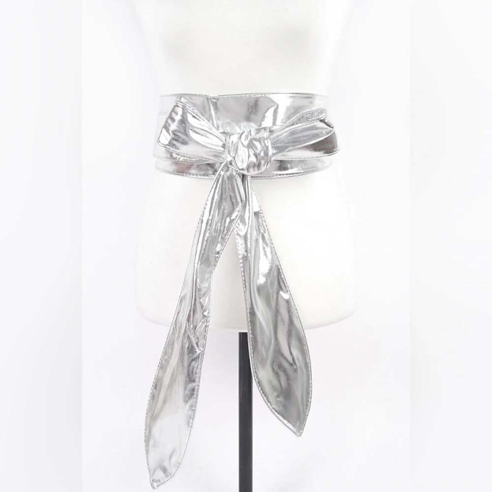 Metallic Vegan Leather Obi Statement Belt